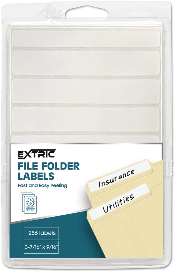 EXTRIC File Folder Labels 32 Sheets File Labels White Stickers a Total of 256 File Labels for File Folders - Image 1